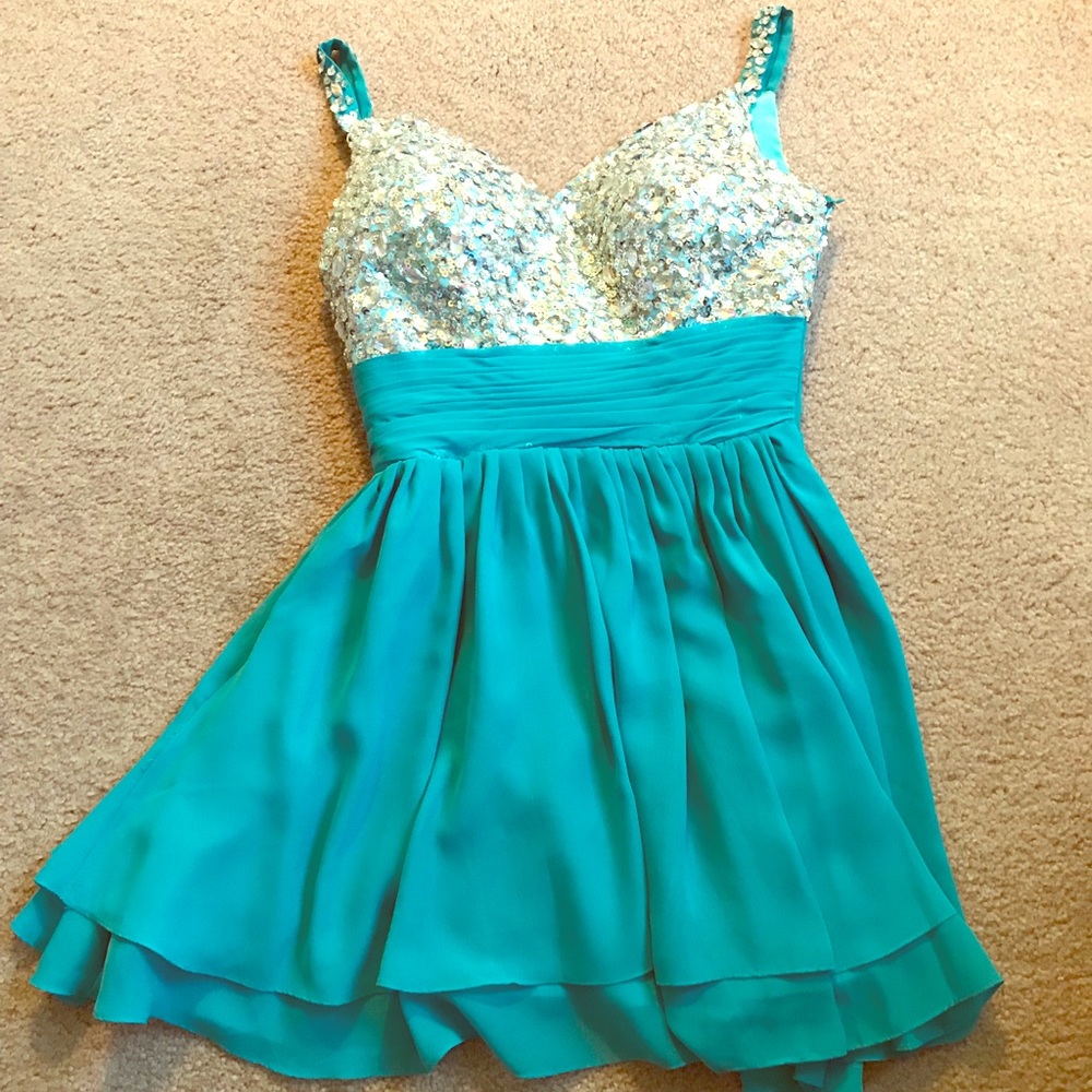 Sequin blue dress.